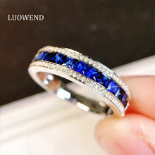 Load image into Gallery viewer, LUOWEND 18K White Gold Real Natural Sapphire Ring for Women