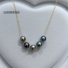 Load image into Gallery viewer, LUOWEND 18K Yellow Gold Tatihi Black Pearl Necklace for Women