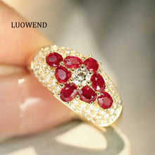 Load image into Gallery viewer, LUOWEND 18K Yellow Gold Natural Ruby Ring for Women
