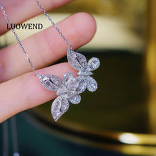 Load image into Gallery viewer, LUOWEND 18K White Gold Fine Jewelry Real Natural Diamond Pendant Necklace for Women