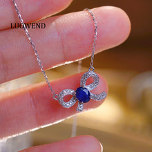 Load image into Gallery viewer, LUOWEND 18K White Gold Real Natural Diamond and Sapphire Necklace for Women