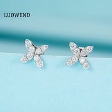 Load image into Gallery viewer, LUOWEND 18K White or Rose Gold Real Natural Diamond Stud Earrings for Women