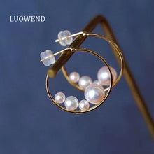 Load image into Gallery viewer, LUOWEND 18K Yellow Gold Real Natural Seawater Pearl Earrings for Women