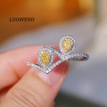 Load image into Gallery viewer, LUOWEND 18K White Gold Natural Yellow Diamond Ring for Women
