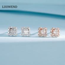 Load image into Gallery viewer, LUOWEND 18K White or Rose Gold Real Natural Diamond Stud Earrings for Women