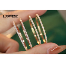 Load image into Gallery viewer, LUOWEND 18K Yellow or Rose Gold Natural Diamond Hoop Earrings for Women
