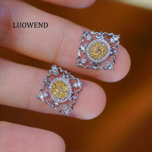 Load image into Gallery viewer, LUOWEND 18K White Gold Real Natural Yellow Diamond Earrings for Women