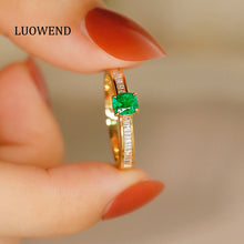 Load image into Gallery viewer, LUOWEND 18K Yellow Gold Real Natural Emerald Ring for Women