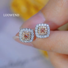 Load image into Gallery viewer, LUOWEND 18K White Gold Natural Diamond Earrings for Women