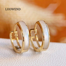 Load image into Gallery viewer, LUOWEND 18K Yellow Gold Real Natural Fritillaria Gemstone Earrings for Women