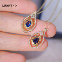 Load image into Gallery viewer, LUOWEND 18K Yellow Gold Real Natural Sapphire and Diamond Gemstone Necklace for Women