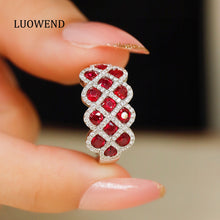 Load image into Gallery viewer, LUOWEND 18K White Gold Real Natural Ruby Ring for Women