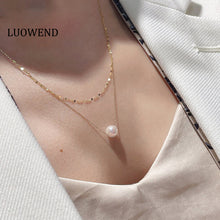 Load image into Gallery viewer, LUOWEND 18K Yellow Gold Natural Pearl Necklace for Women
