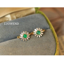 Load image into Gallery viewer, LUOWEND 18K Yellow Gold Natural Emerald Earrings for Women