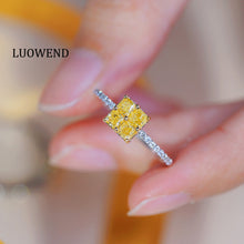 Load image into Gallery viewer, LUOWEND 18K White Gold Real Natural Yellow Diamond Ring for Women