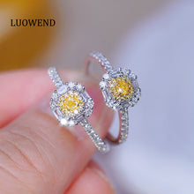 Load image into Gallery viewer, LUOWEND 18K White Gold Real Natural Yellow Diamond Ring for Women