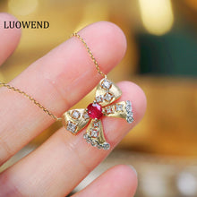 Load image into Gallery viewer, LUOWEND 18K Yellow Gold Real Natural Ruby and Diamond Gemstone Necklace for Women