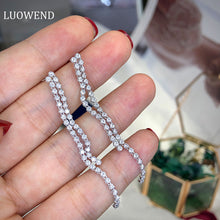 Load image into Gallery viewer, LUOWEND 18K White Gold Real Natural Diamond Drop Earrings for Women