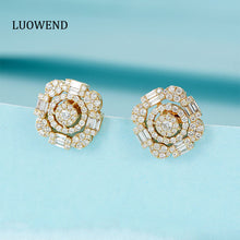 Load image into Gallery viewer, LUOWEND 18K White or Rose Gold Real Natural Diamond Stud Earrings for Women
