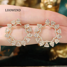 Load image into Gallery viewer, LUOWEND 18K Yellow Gold Natural Diamond Drop Earrings for Women