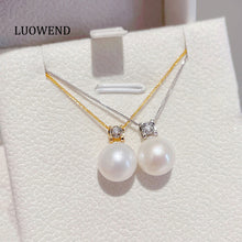 Load image into Gallery viewer, LUOWEND 18K White or Yellow Gold Real Natural Pearl Necklace for Women