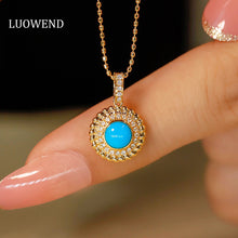 Load image into Gallery viewer, LUOWEND 18K Yellow Gold Real Natural Turquoise Necklace for Women
