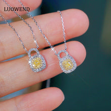 Load image into Gallery viewer, LUOWEND 18K White Gold Real Natural Yellow Diamond Pendant Necklace for Women