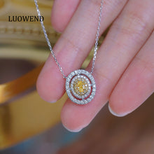 Load image into Gallery viewer, LUOWEND 18K White Gold Natural Yellow Diamond Necklace for Women