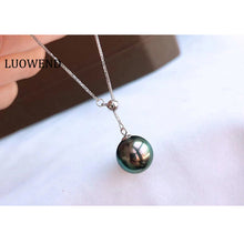 Load image into Gallery viewer, LUOWEND 18K White Gold Tahiti Black Pearl Necklace for Women