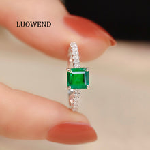 Load image into Gallery viewer, LUOWEND 18K White Gold Real Natural Emerald Ring for Women