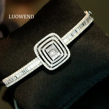 Load image into Gallery viewer, LUOWEND 18K White Gold Fine Jewelry Real Natural Diamond Bangle for Women