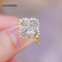 Load image into Gallery viewer, LUOWEND 18K Yellow Gold Real Natural Diamond Ring for Women