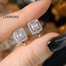 Load image into Gallery viewer, LUOWEND 18K White Gold Natural Diamond Earrings for Women