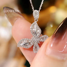 Load image into Gallery viewer, LUOWEND 18K White Gold Natural Diamond Pendant Necklace for Women