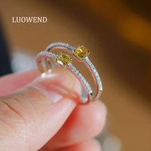 Load image into Gallery viewer, LUOWEND 18K White Gold Natural Yellow Diamond Ring for Women