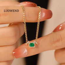 Load image into Gallery viewer, LUOWEND 18K Yellow Gold Real Natural Emerald Necklace&Bracelet for Women