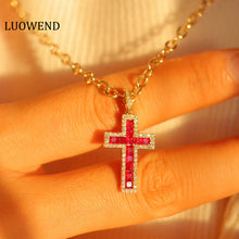 Load image into Gallery viewer, LUOWEND 18K Yellow Gold Real Natural Diamond and Ruby Necklace for Women