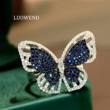 Load image into Gallery viewer, LUOWEND 18K White Gold Natural Sapphire Ring for Women
