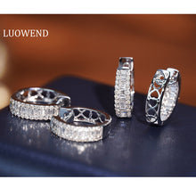 Load image into Gallery viewer, LUOWEND 18K White Gold Real Natural Diamond Hoop Earrings for Women