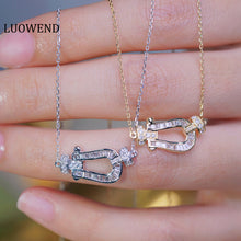 Load image into Gallery viewer, LUOWEND 18K White or Yellow Gold Real Natural Diamond Pendant Necklace for Women