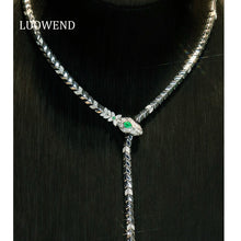 Load image into Gallery viewer, LUOWEND 18K White Gold Natural Emerald Necklace for Women
