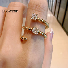Load image into Gallery viewer, LUOWEND 18K Yellow Gold Real Natural Diamond Ring for Women