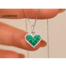 Load image into Gallery viewer, LUOWEND 18K White Gold Natural Emerald Necklace for Women