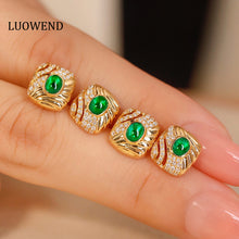 Load image into Gallery viewer, LUOWEND 18K Yellow Gold Real Natural Emerald and Diamond Gemstone Earrings for Women