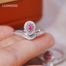 Load image into Gallery viewer, LUOWEND 18K White Gold Real Natural Pink Diamond Ring for Women