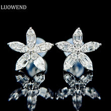 Load image into Gallery viewer, LUOWEND 18K White Gold Real Natural Diamond Stud Earrings for Women
