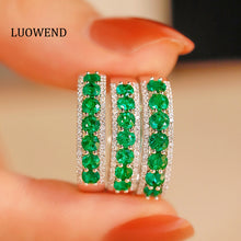 Load image into Gallery viewer, LUOWEND 18K White Gold Real Natural Emerald Ring for Women