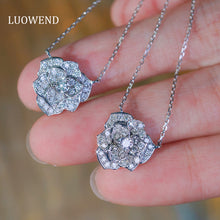 Load image into Gallery viewer, LUOWEND 18K White Gold Real Natural Diamond Pendant Necklace for Women
