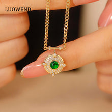Load image into Gallery viewer, LUOWEND 18K Yellow Gold Real Natural Emerald and Diamond Gemstone Necklace for Women