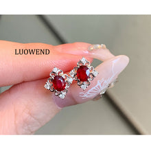 Load image into Gallery viewer, LUOWEND 18K Yellow Gold Natural Ruby Earrings for Women